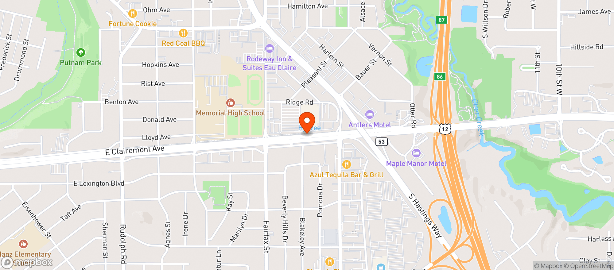 Map showing Hy Vee Food Store