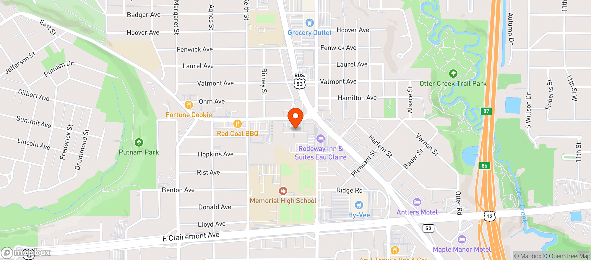 Map showing Kwik Trip #398 Brackett Ave