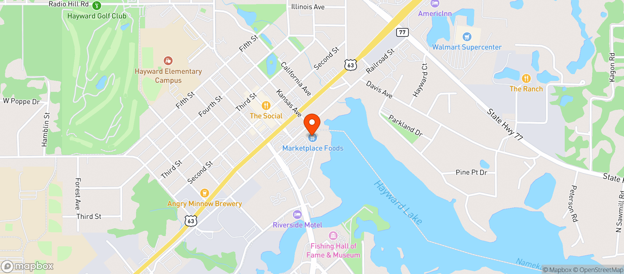 Map showing MarketPlace Foods Grocery Store Hayward