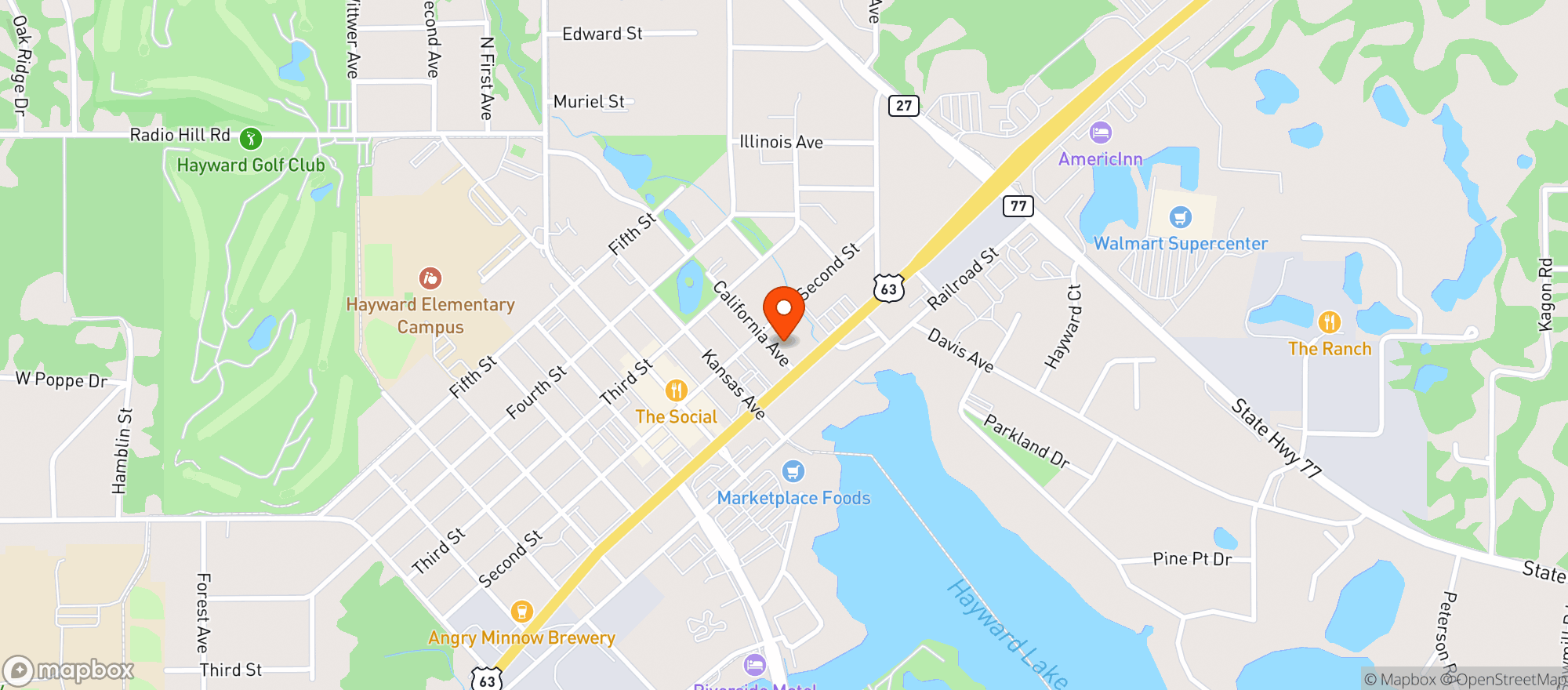 Map showing Coop's Pizza