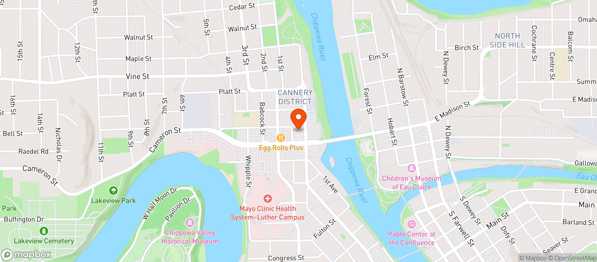 Map showing Kwik Trip #389 - Eau Claire Dwntwn