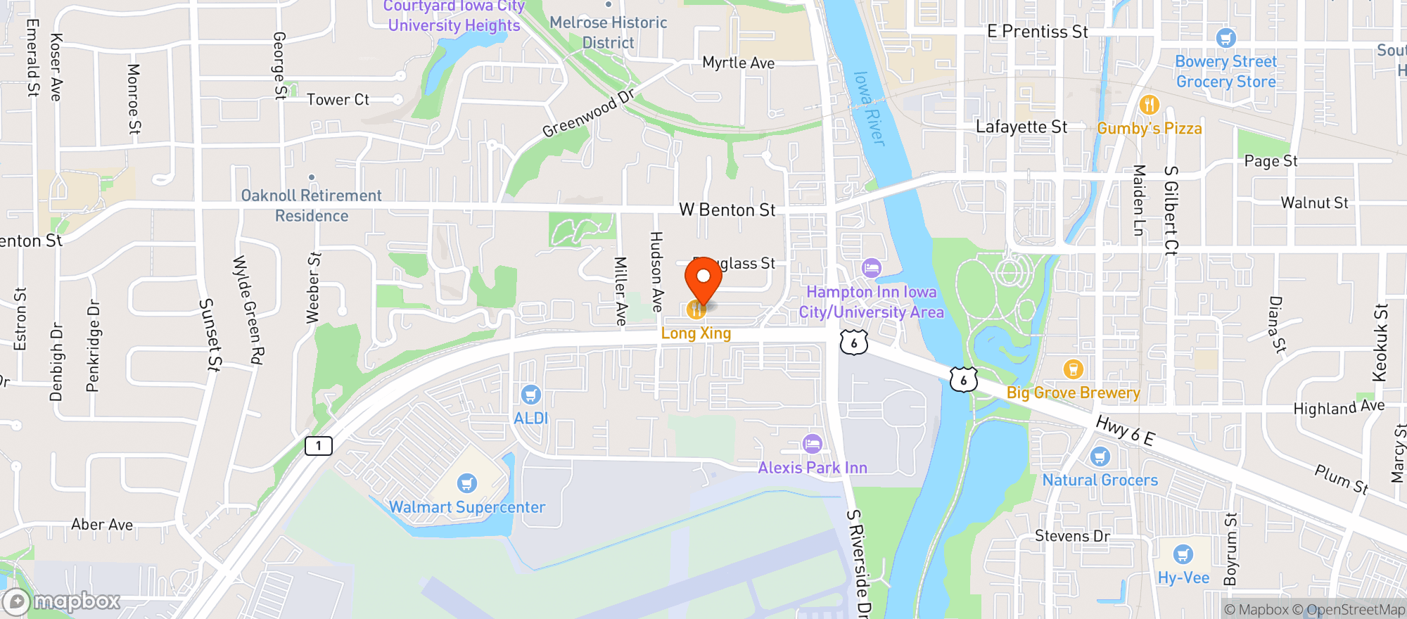 Map showing Top Shelf Liquor - Iowa City