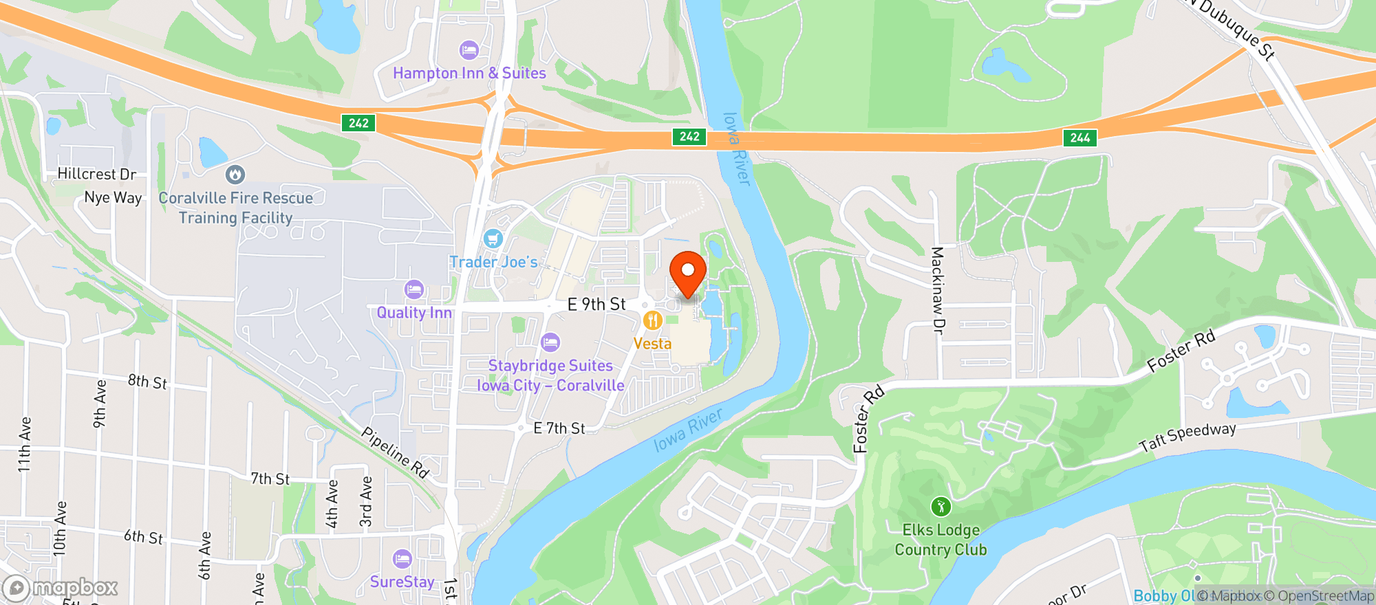 Map showing Coralville Hyatt Regency Hotel & Conference Center