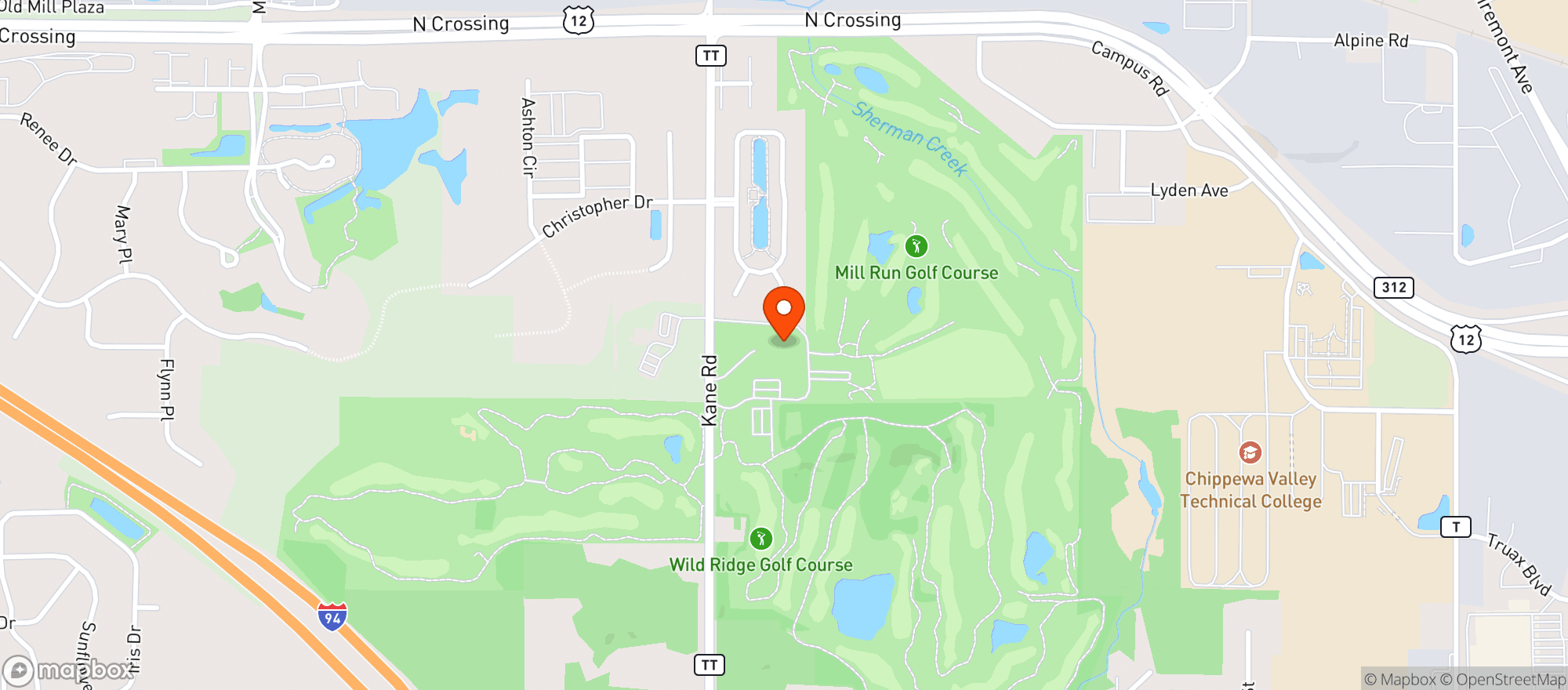 Map showing Wild Ridge/Mill Run Golf