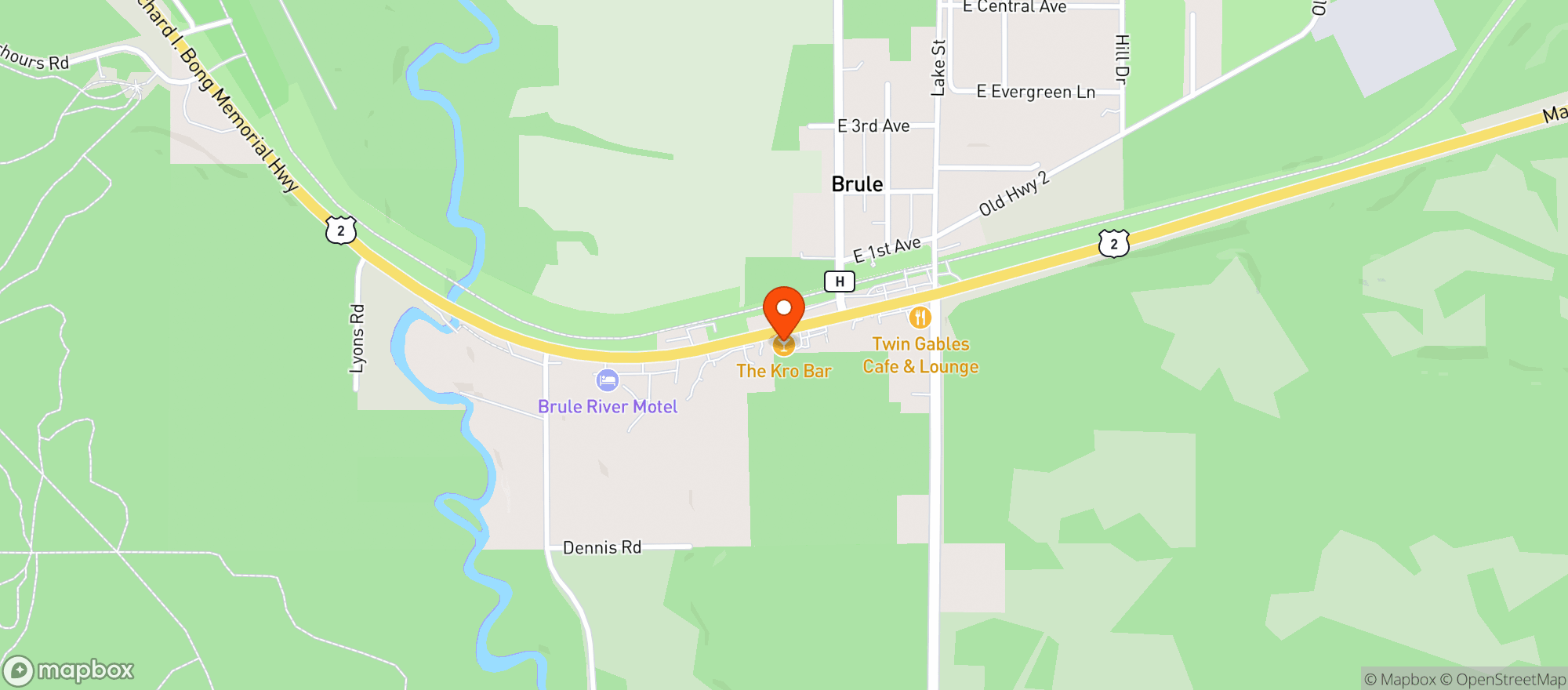 Map showing Kro Bar Inc