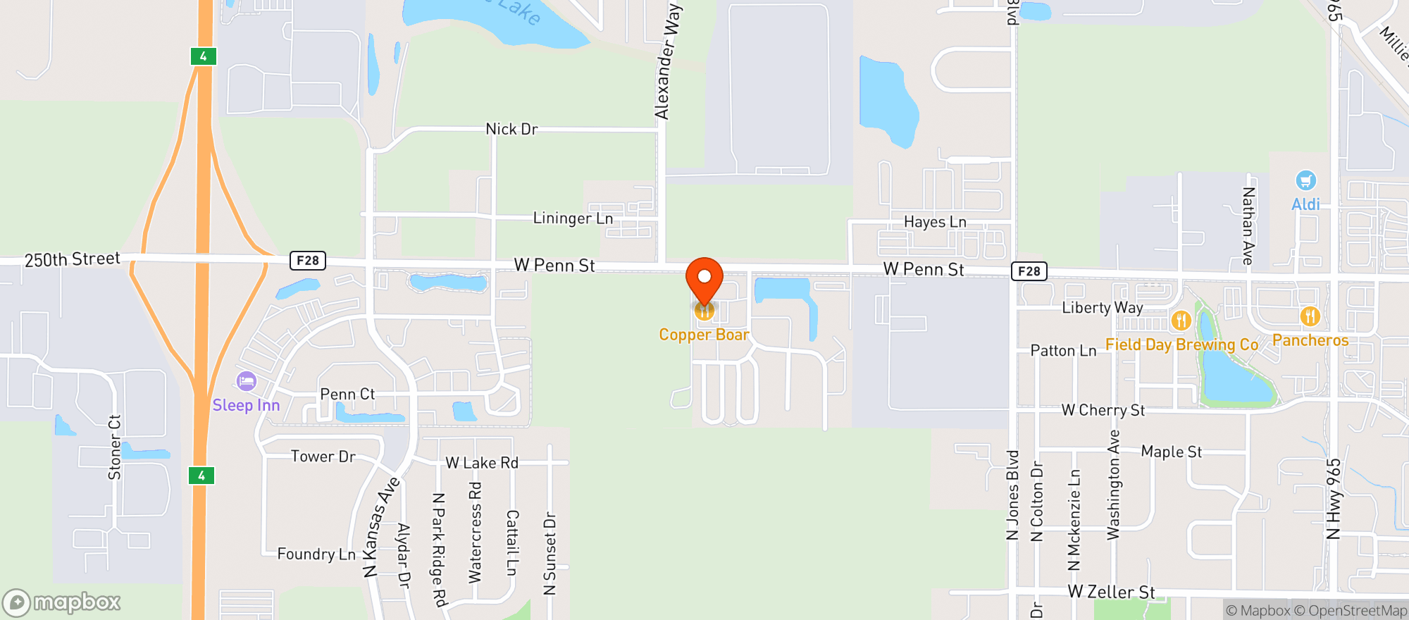 Map showing Copper Boar American Pub