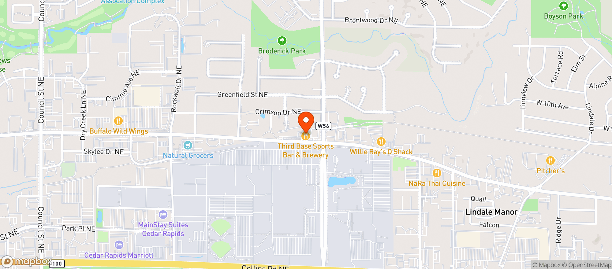 Map showing Third Base Spts Bar & Brew