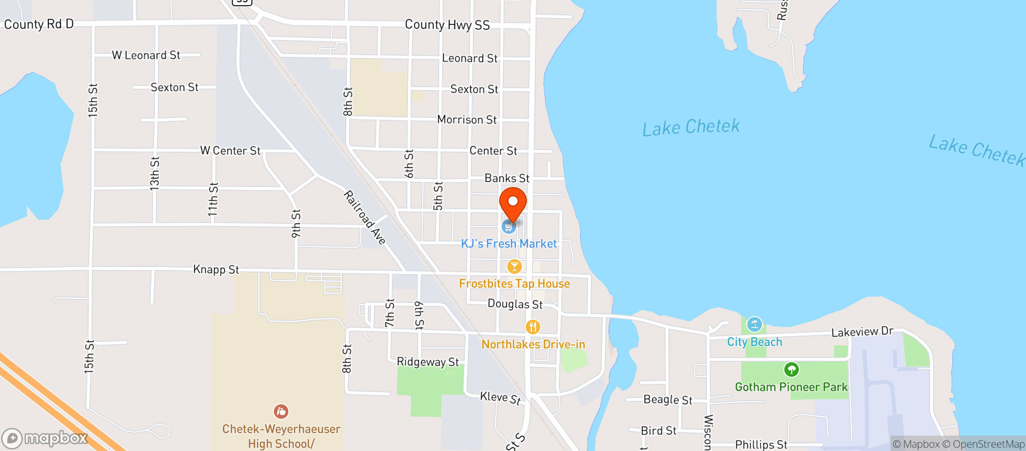 Map showing KJ’s Fresh Market