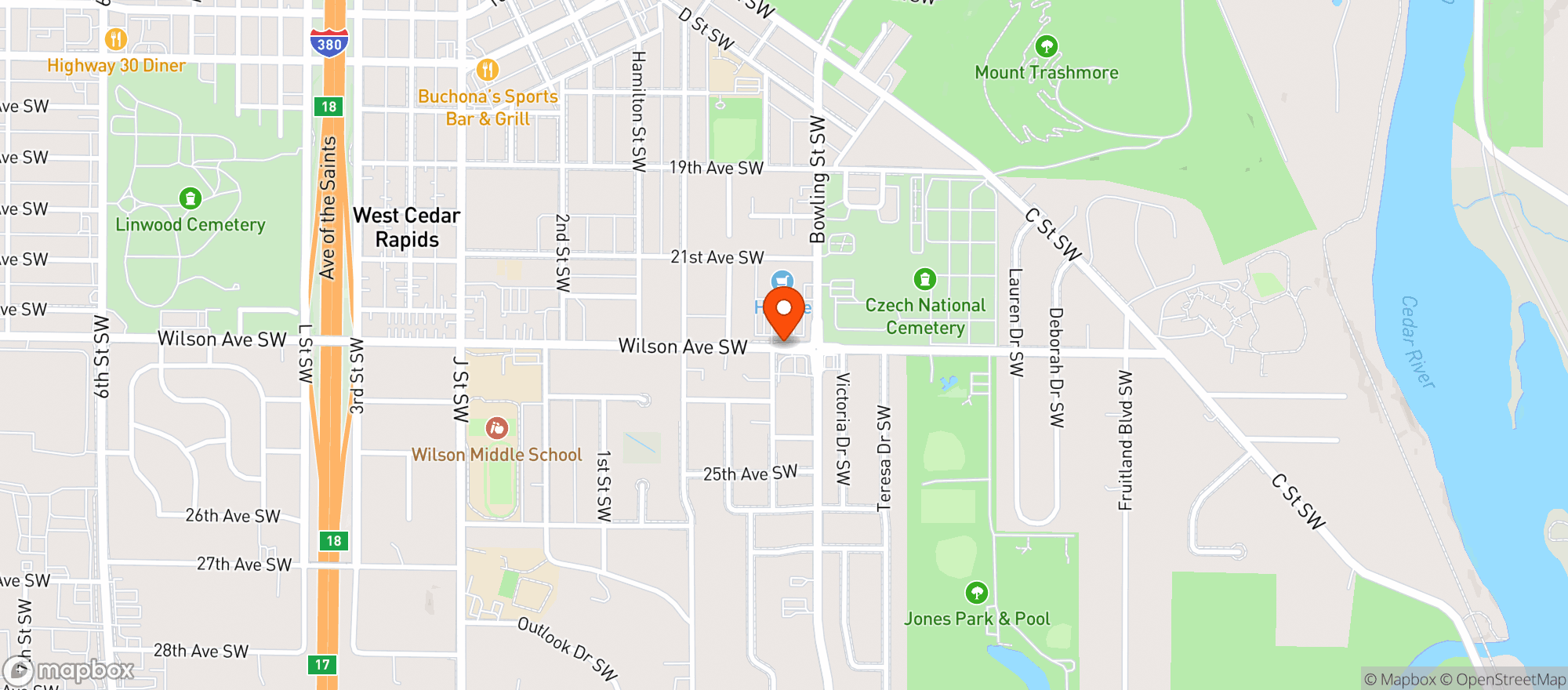Map showing Hy Vee Food Store