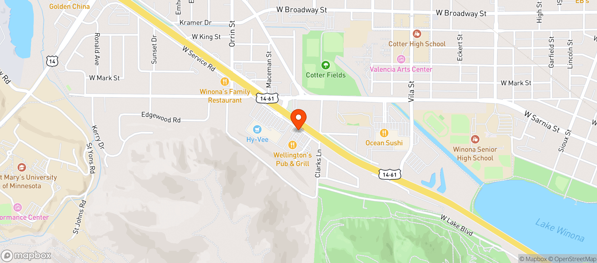 Map showing Wellingtons Pub & Grill