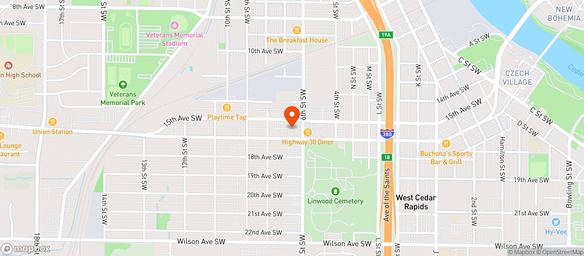 Map showing Hy Vee Drugstores