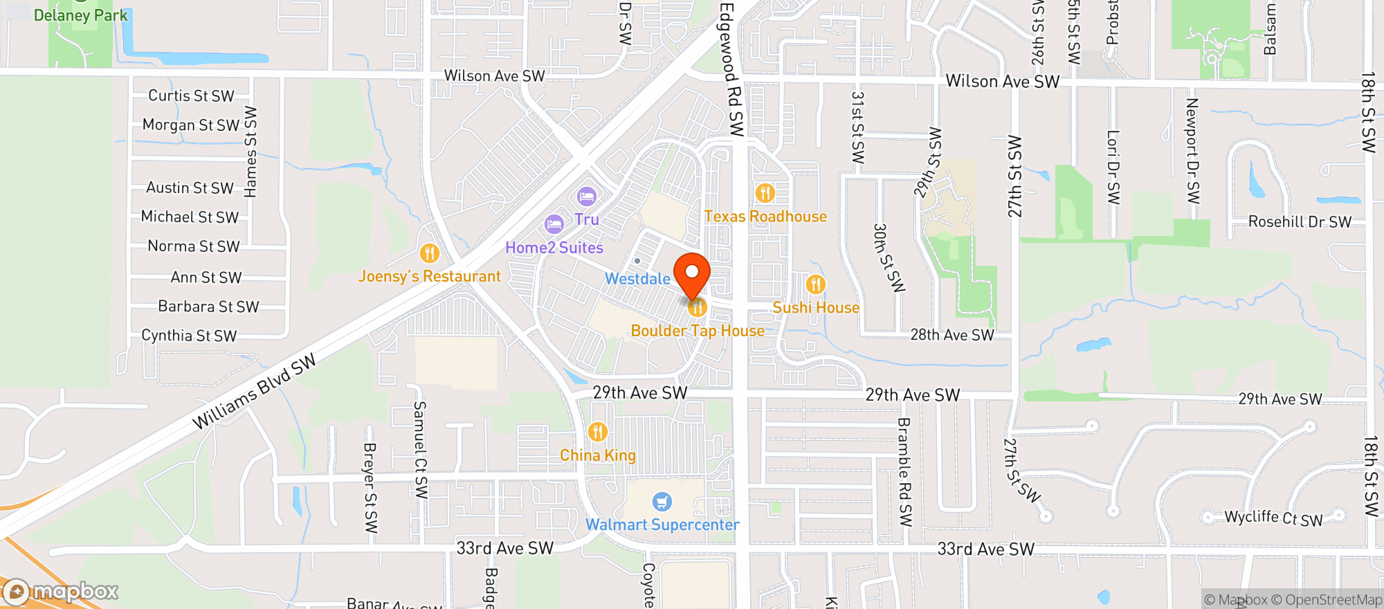 Map showing Boulder Tap House