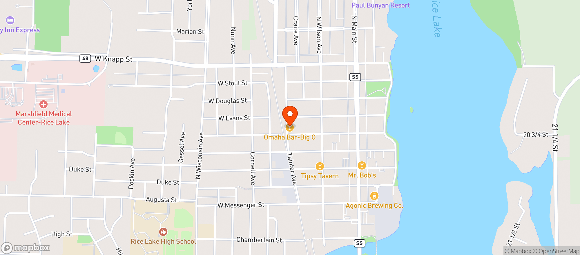 Map showing Omaha Bar/big O