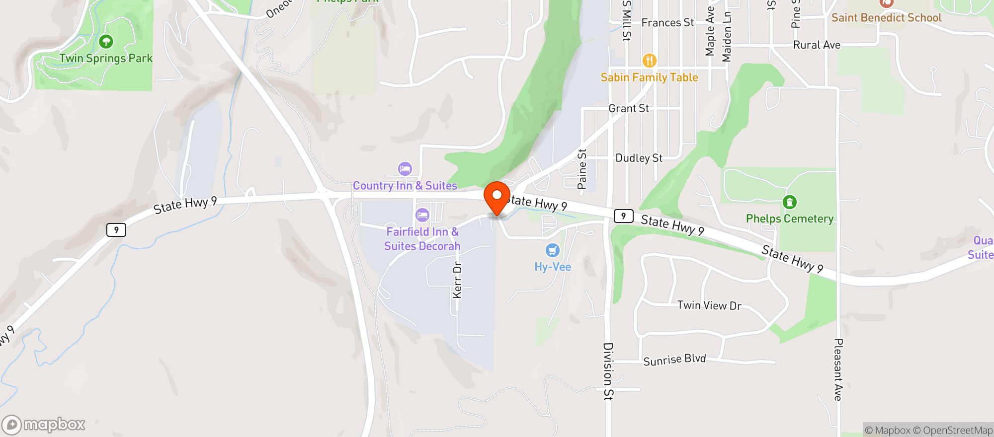 Map showing Hy Vee Food Store #1120