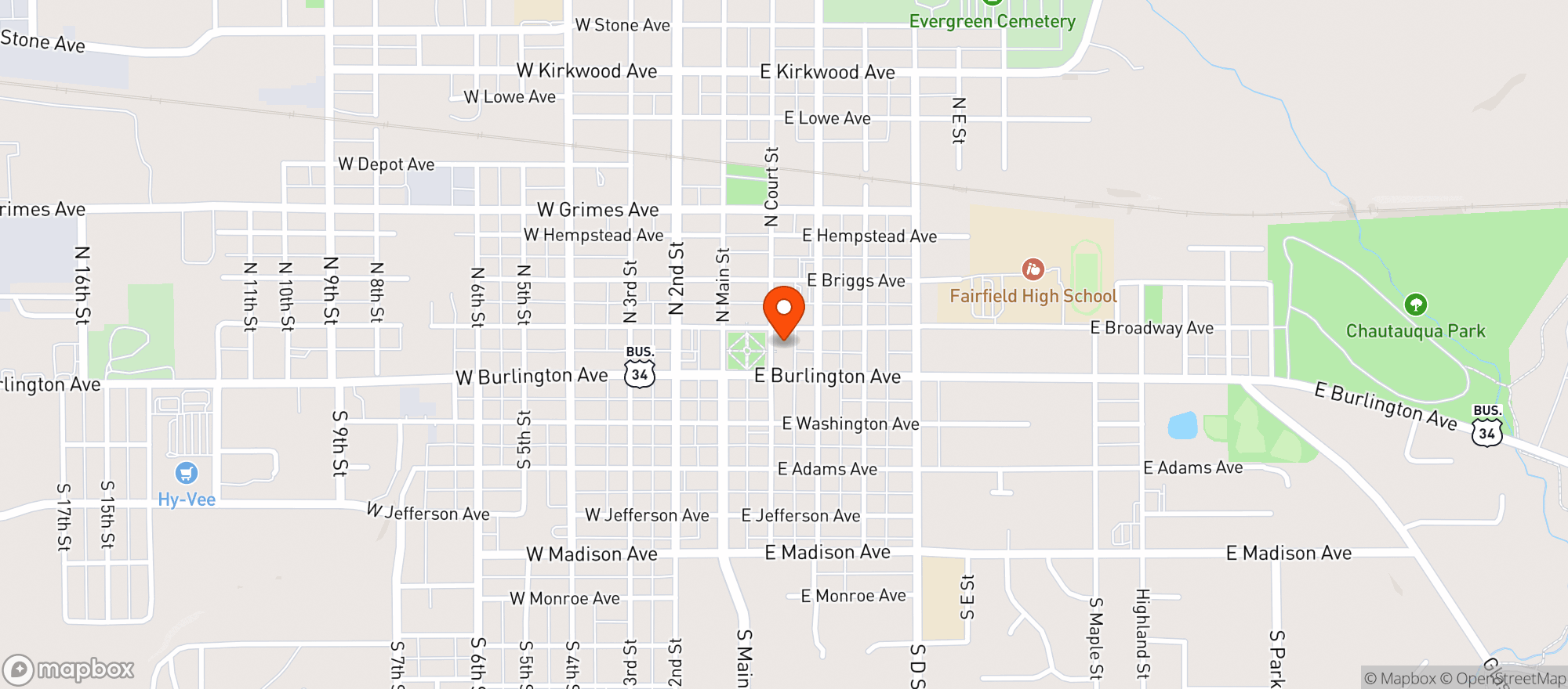 Map showing HAWKEYE SMOKE SHOP