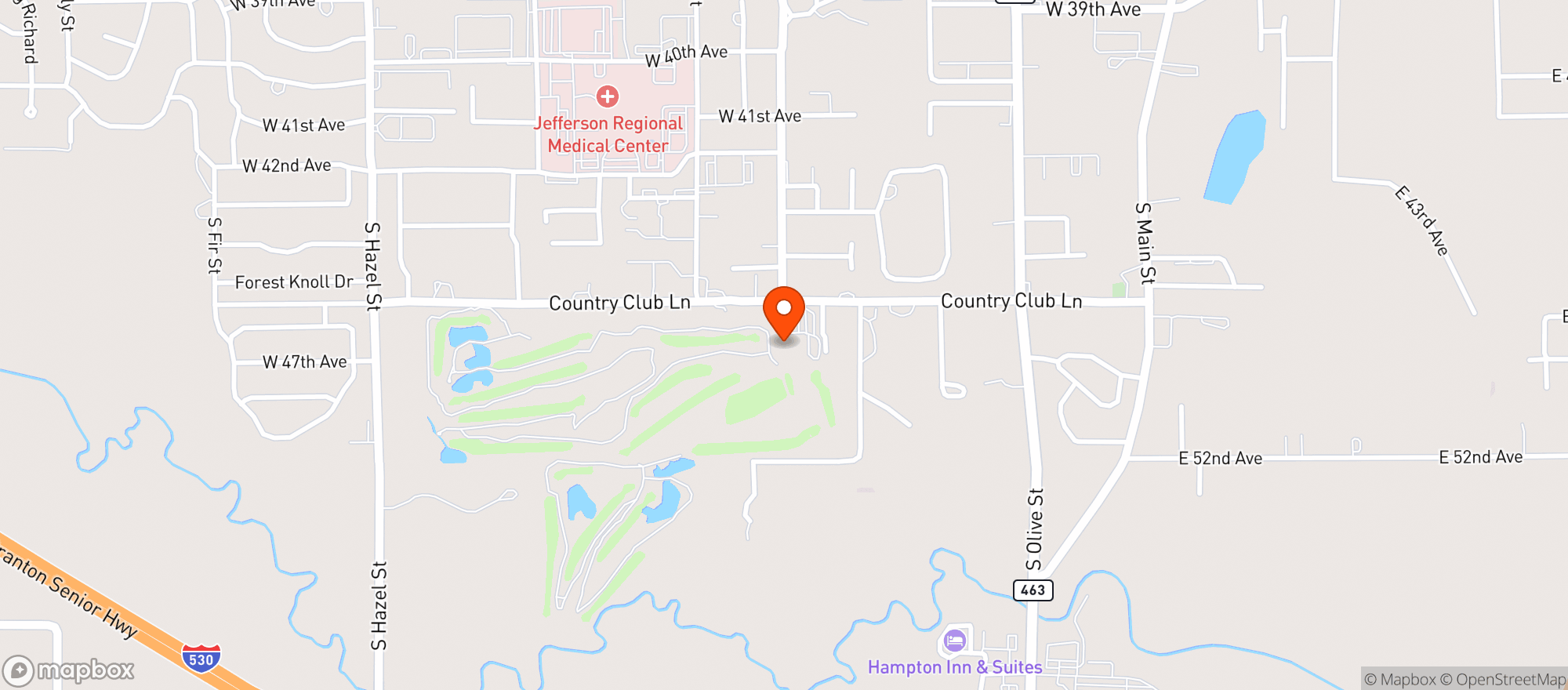 Map showing Pine Bluff Country Club