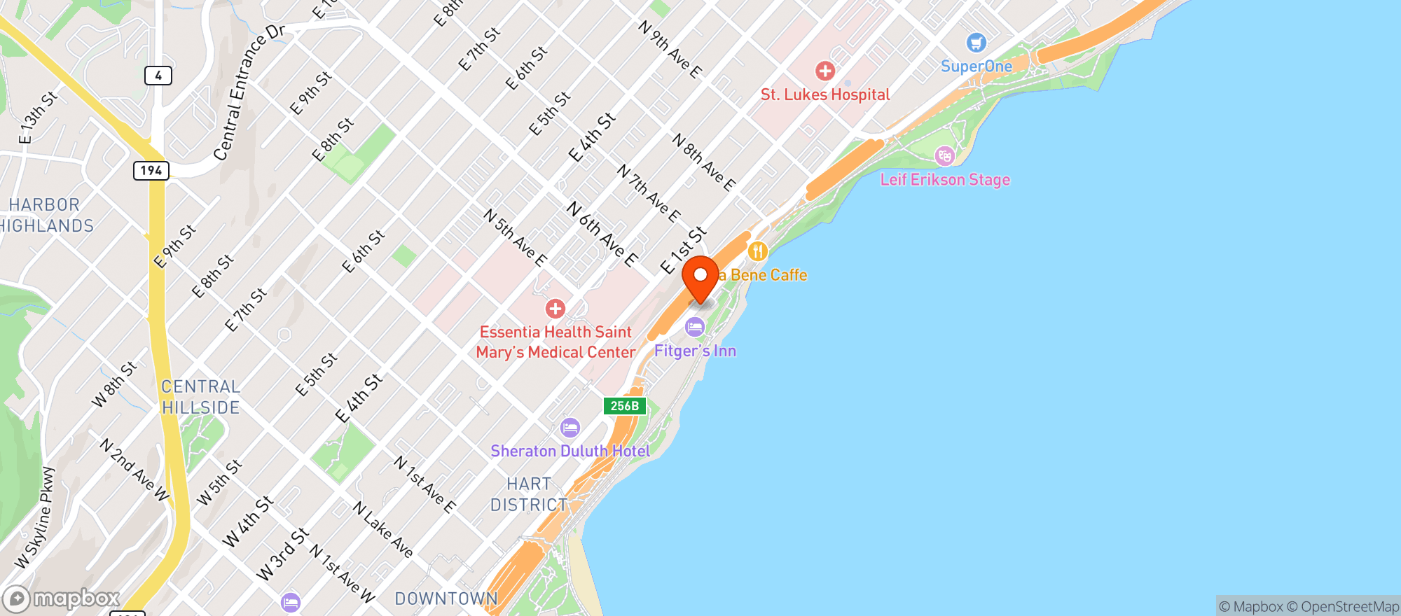 Map showing Fitgers Brewhouse- Duluth , MN