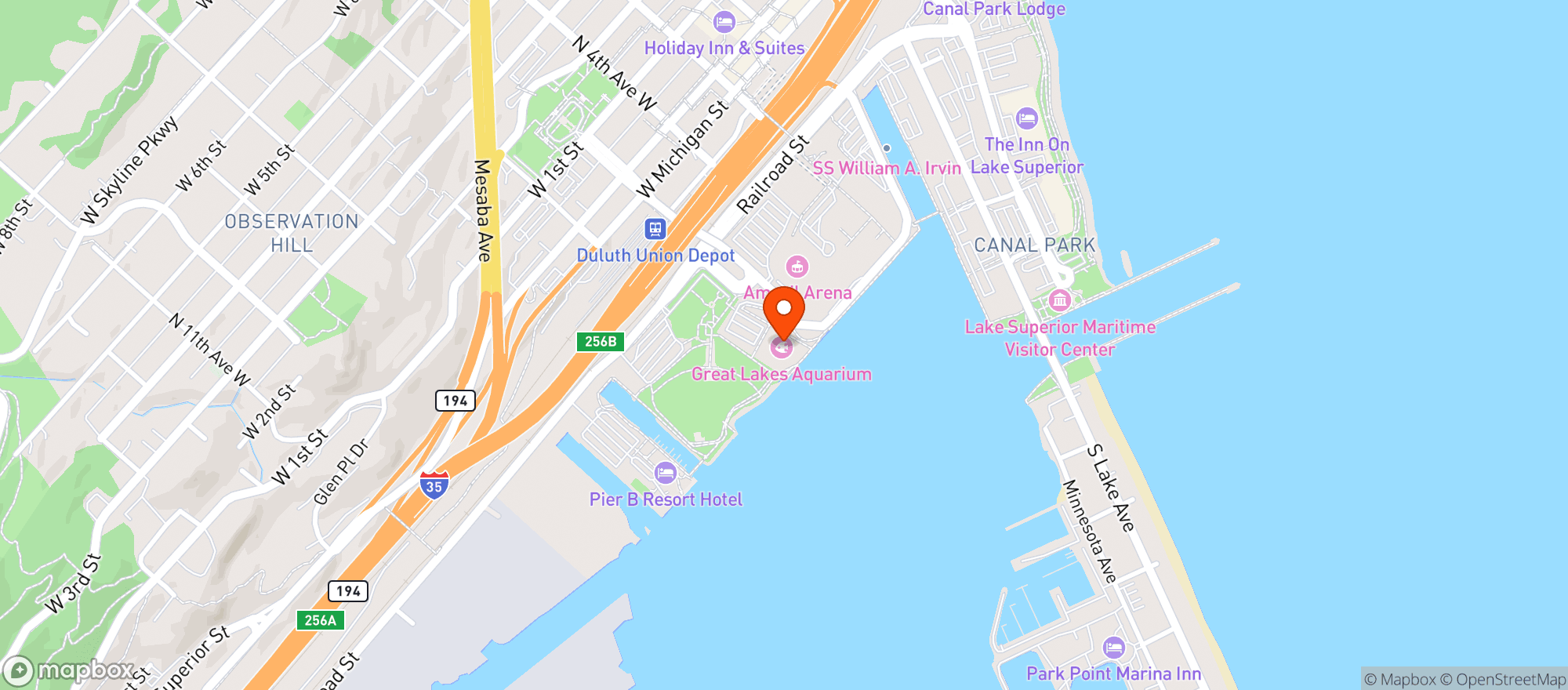 Map showing Great Lakes Aquarium