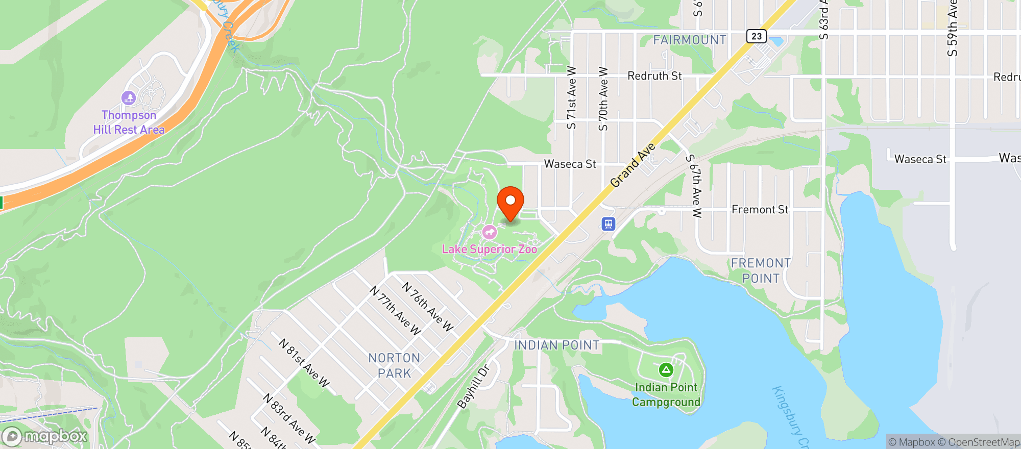 Map showing Lake Superior Zoo