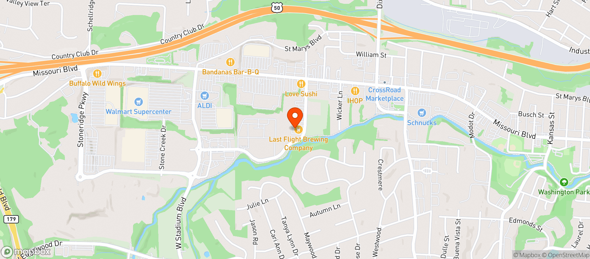 Map showing Last Flight Brewing Company