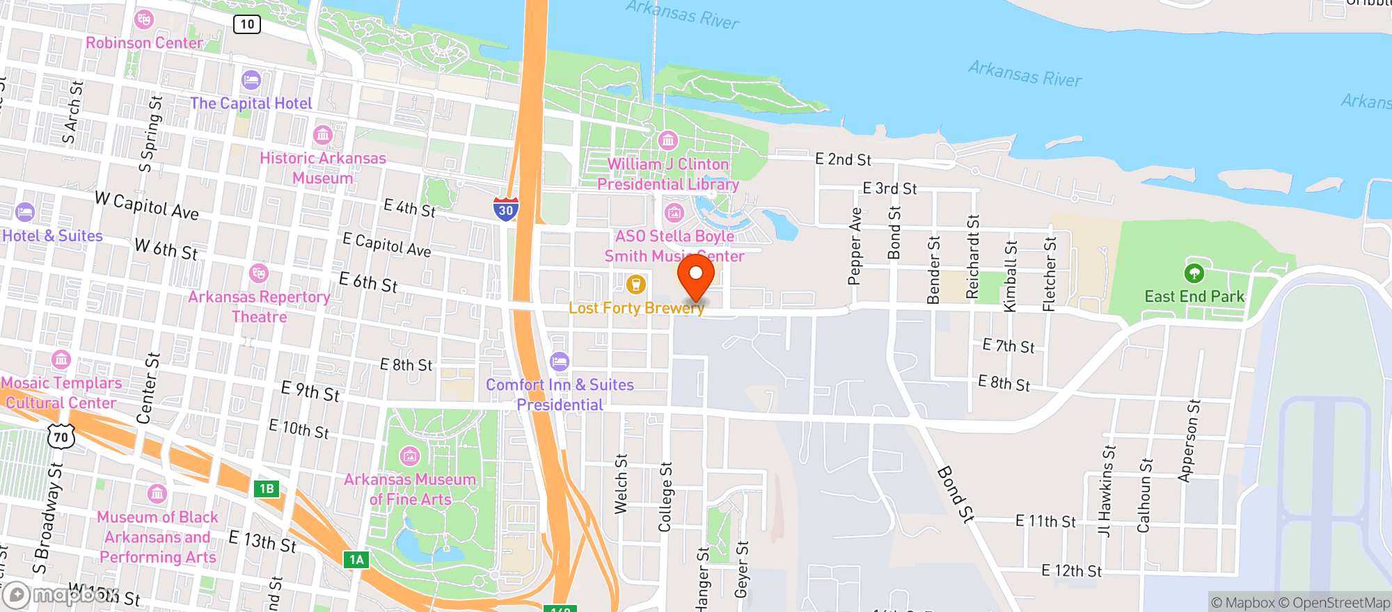 Map showing The Rail Yard Little Rock 