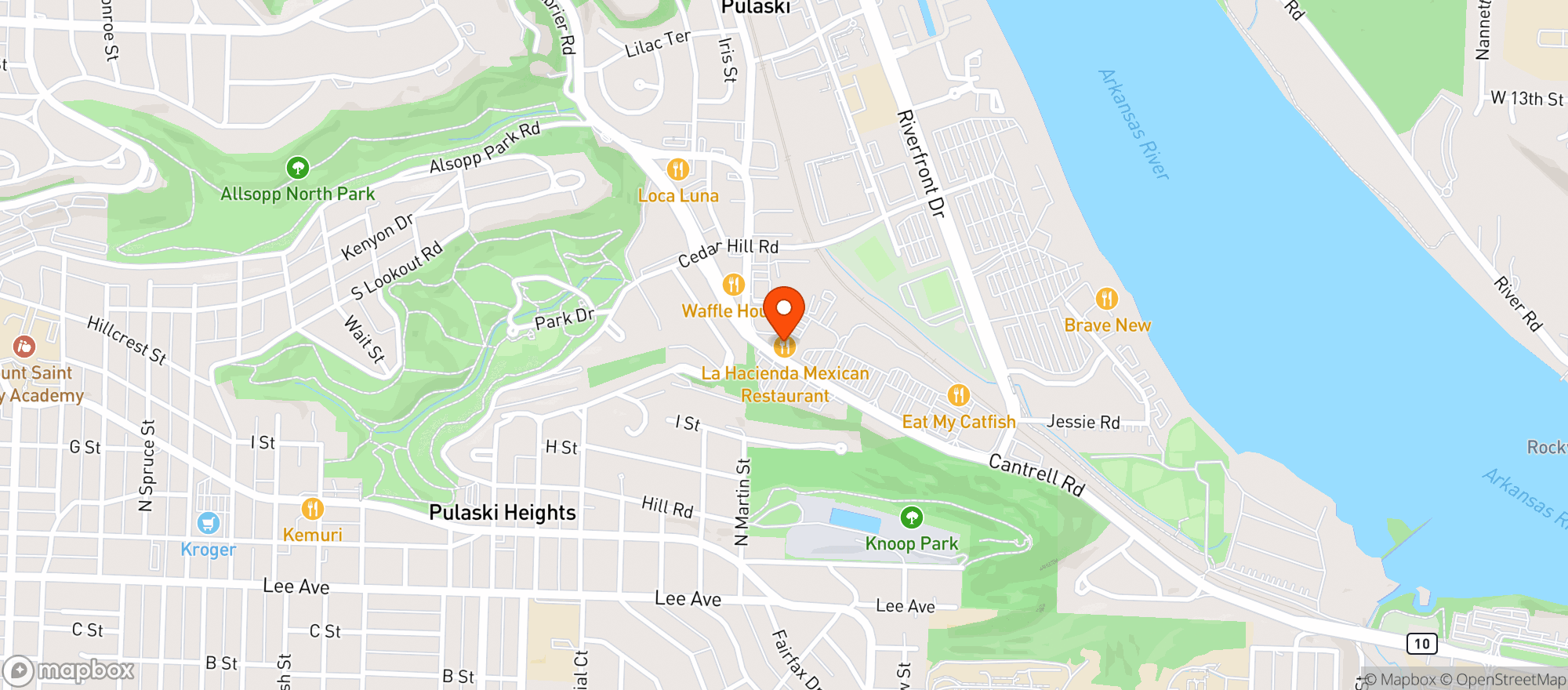 Map showing La Hacienda Mexican Restaurant