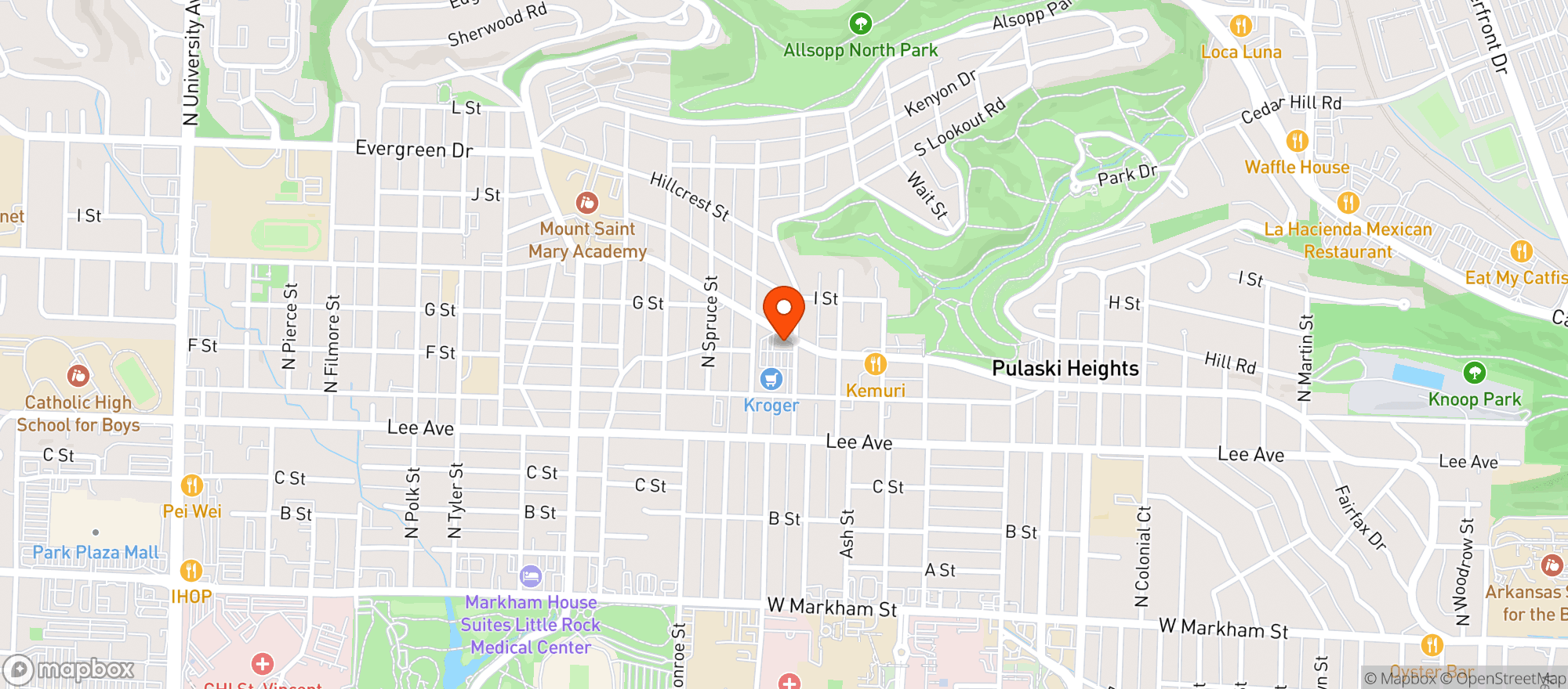 Map showing Hillcrest Fountain