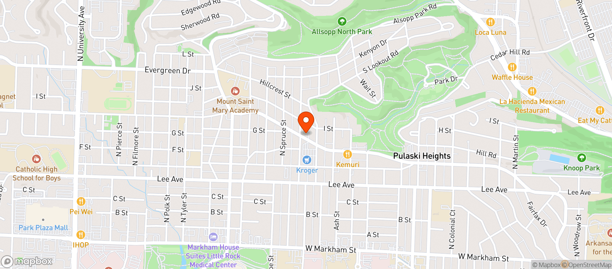 Map showing HILLCREST LIQUOR & FINE WINES, INC.