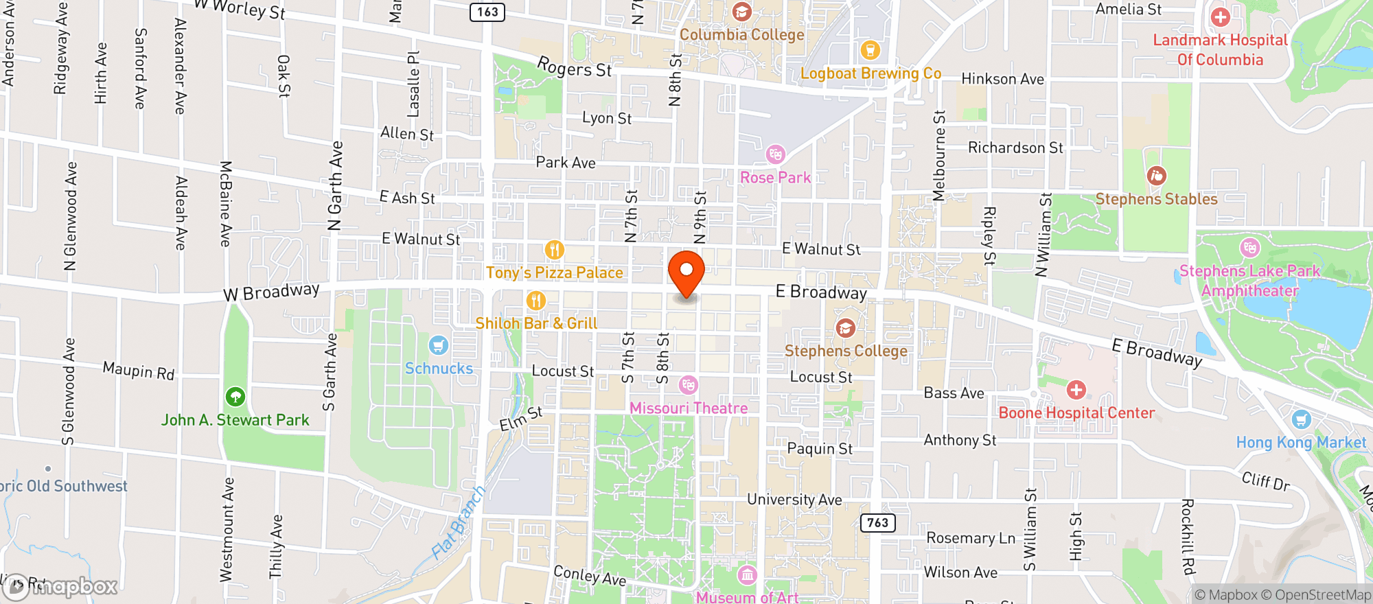 Map showing Broadway Brewery