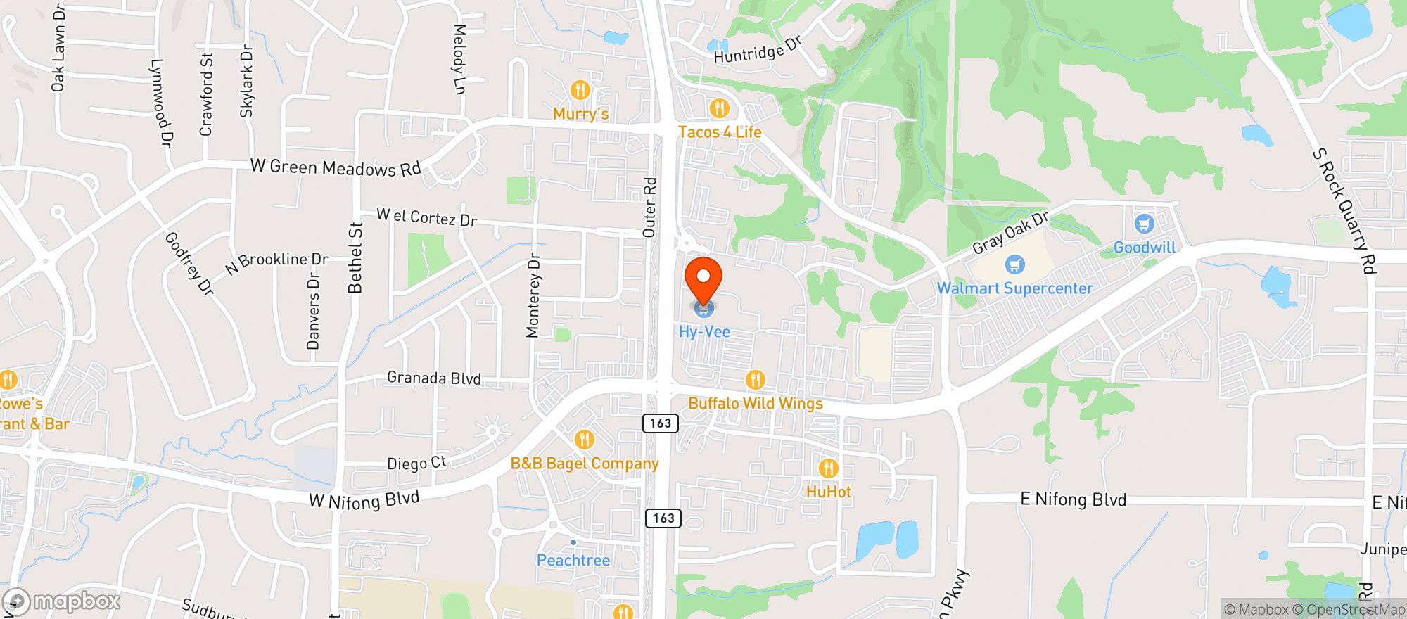 Map showing Hy-Vee Nifong Market #1081