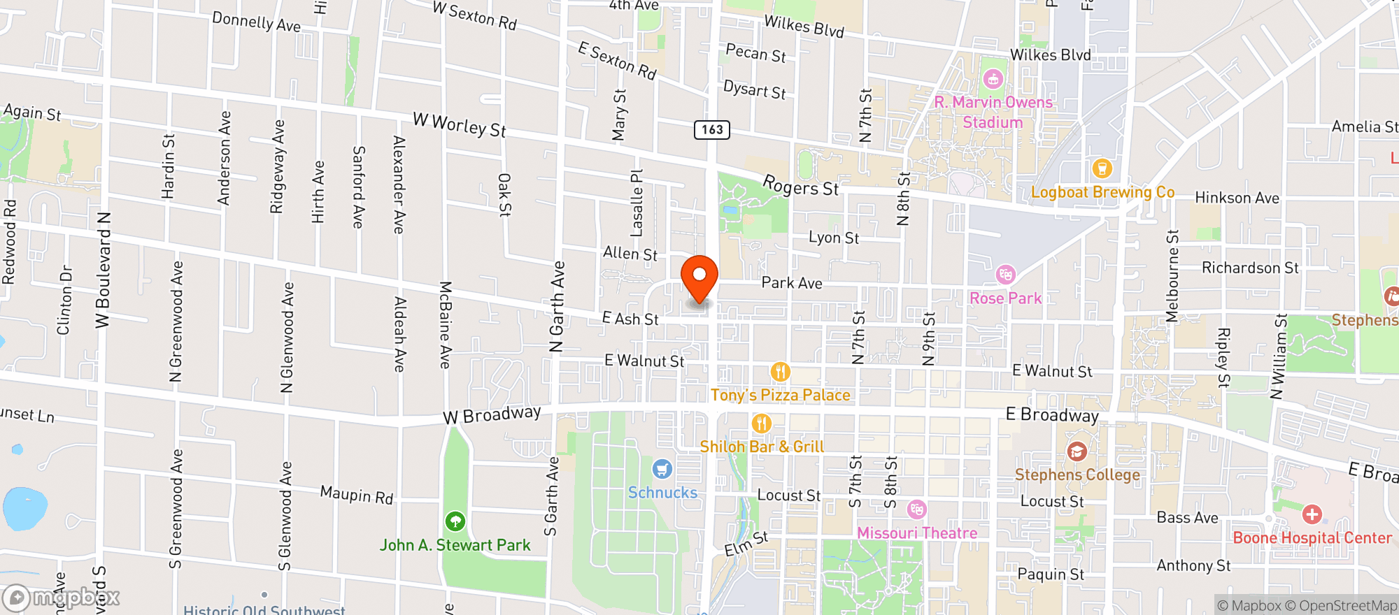 Map showing Columbia Liquors
