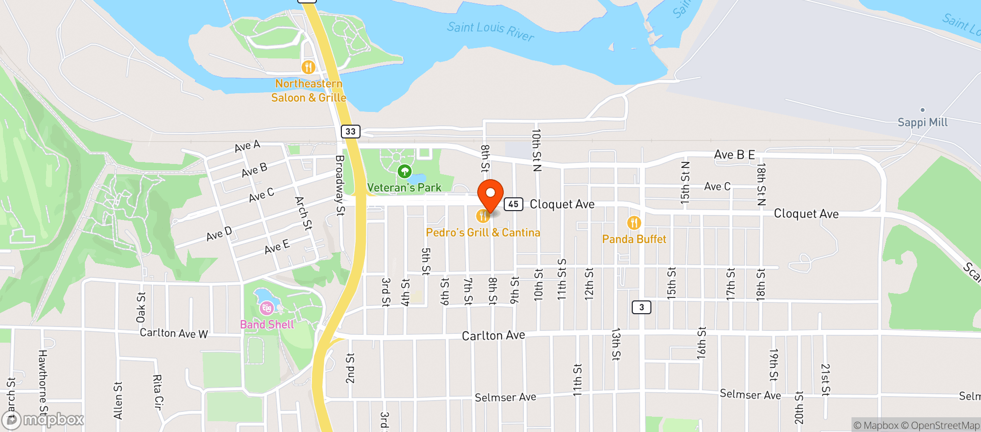 Map showing Pedros Grill & Cantina