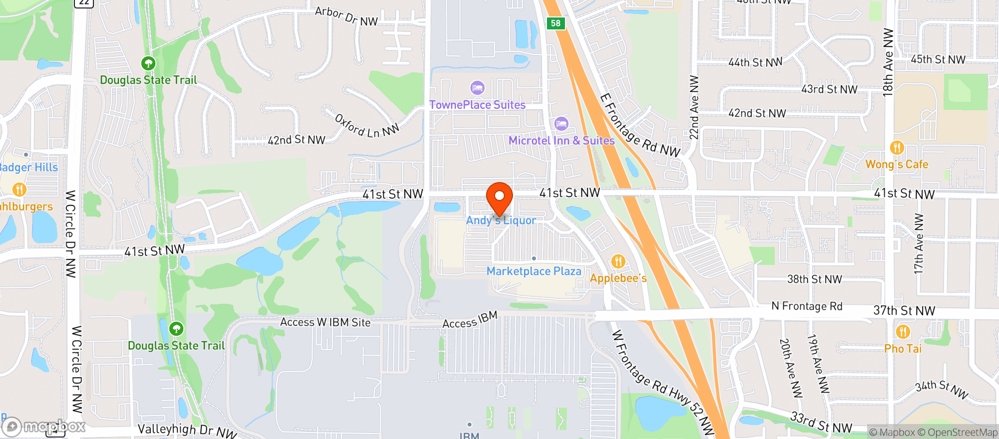 Map showing ANDYS LIQUOR