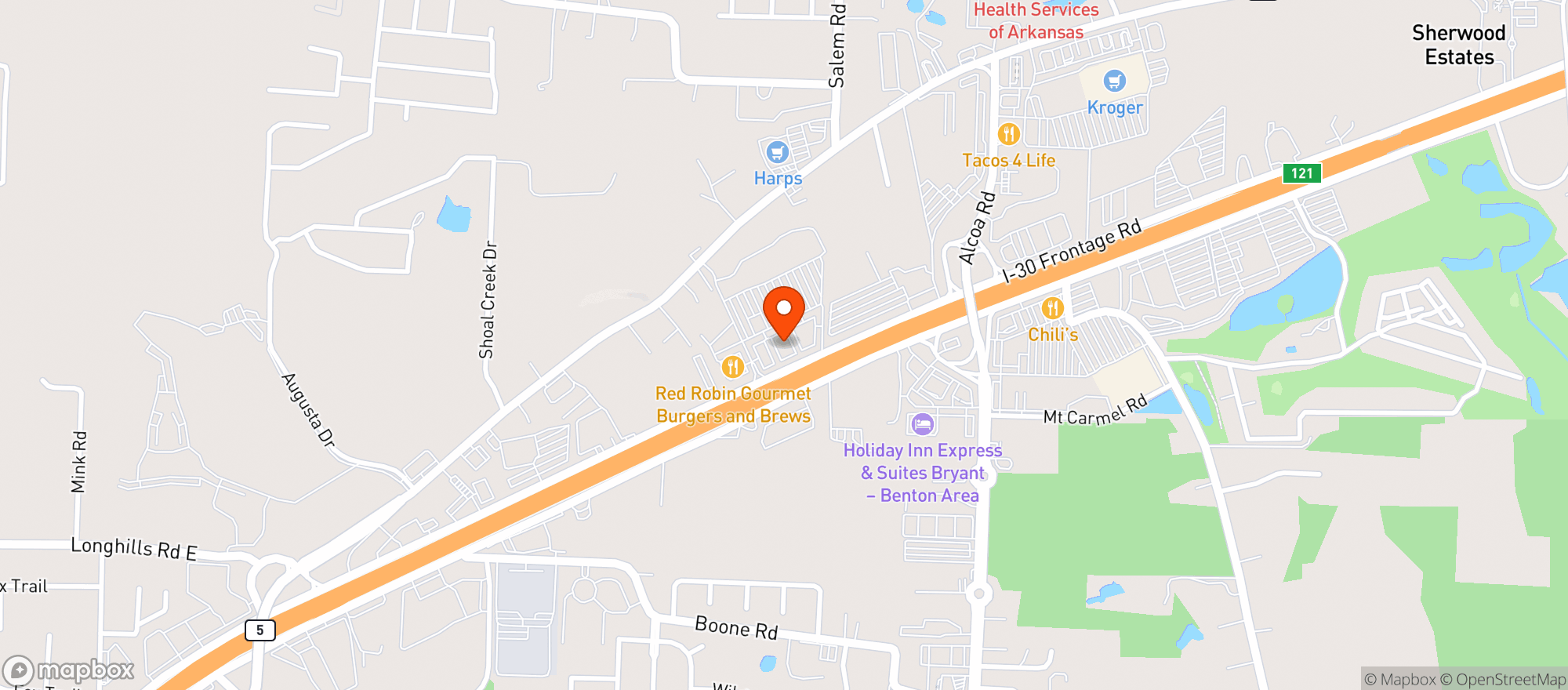 Map showing Hideaway Pizza