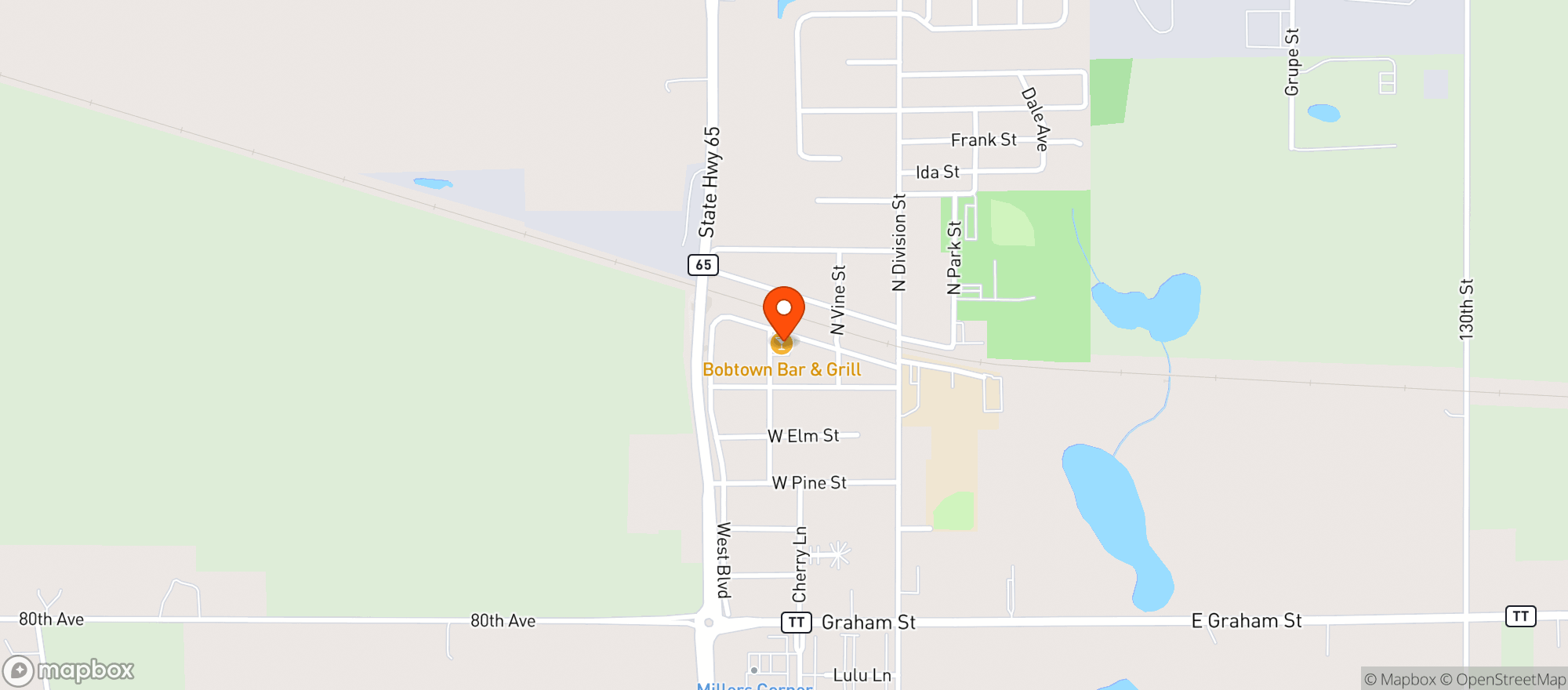 Map showing Bob Town Bar And Grill