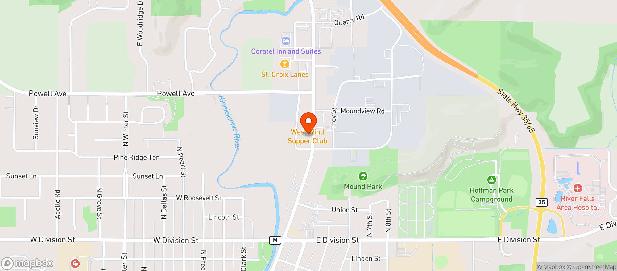 Map showing Devine Liquors / River Falls