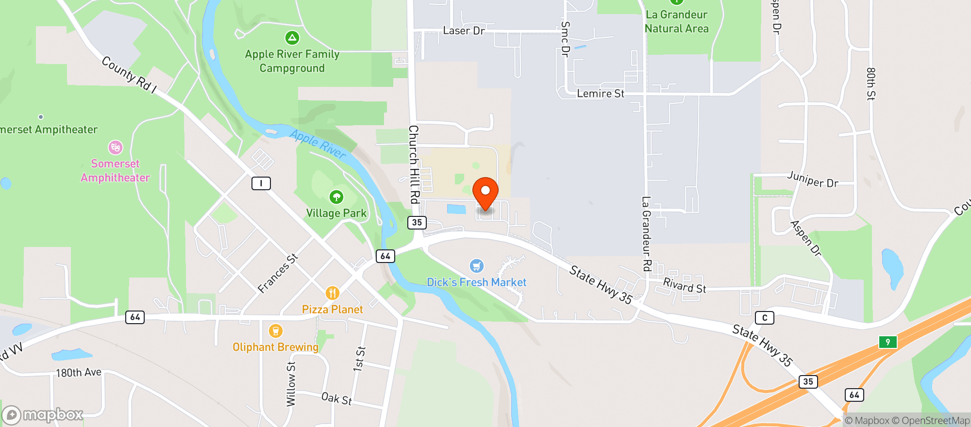 Map showing Kwik Trip #1074