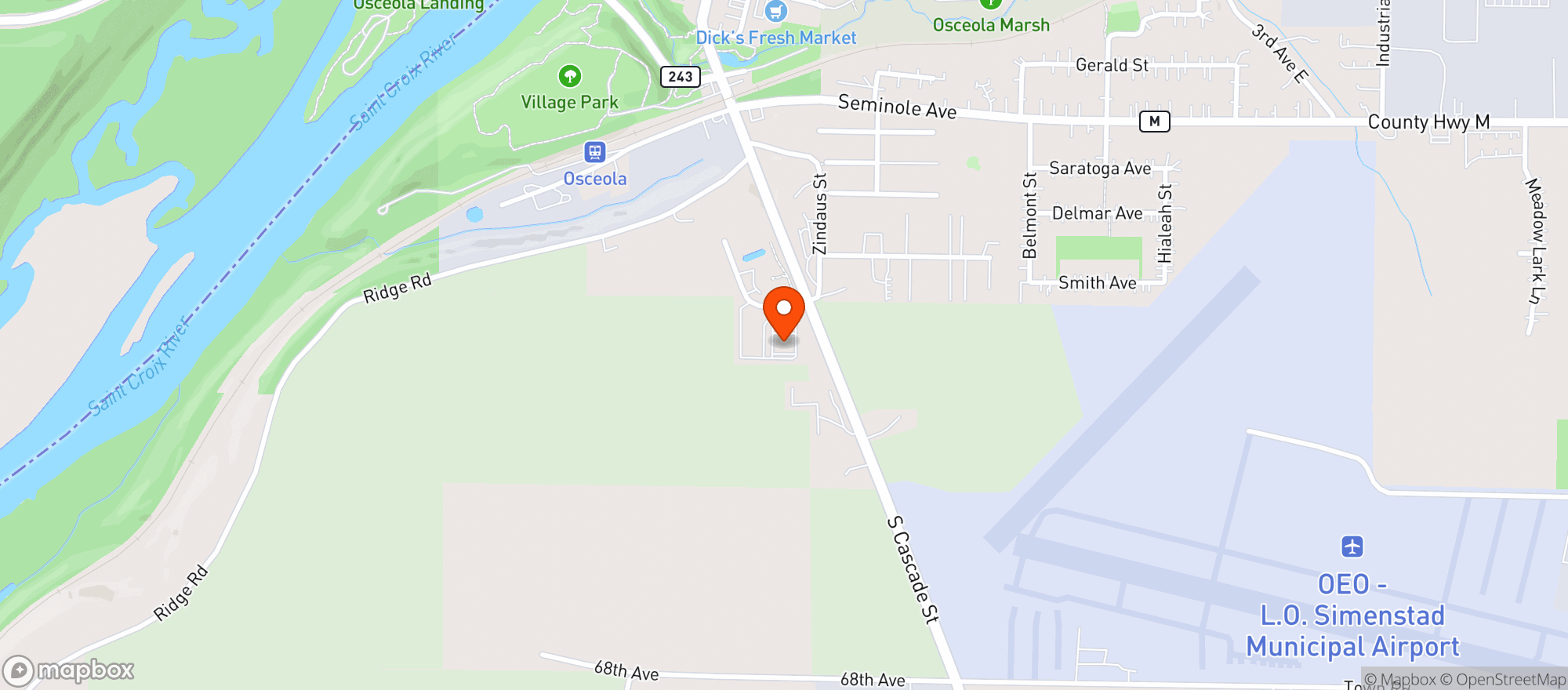 Map showing Kwik Trip #1083 Osceola