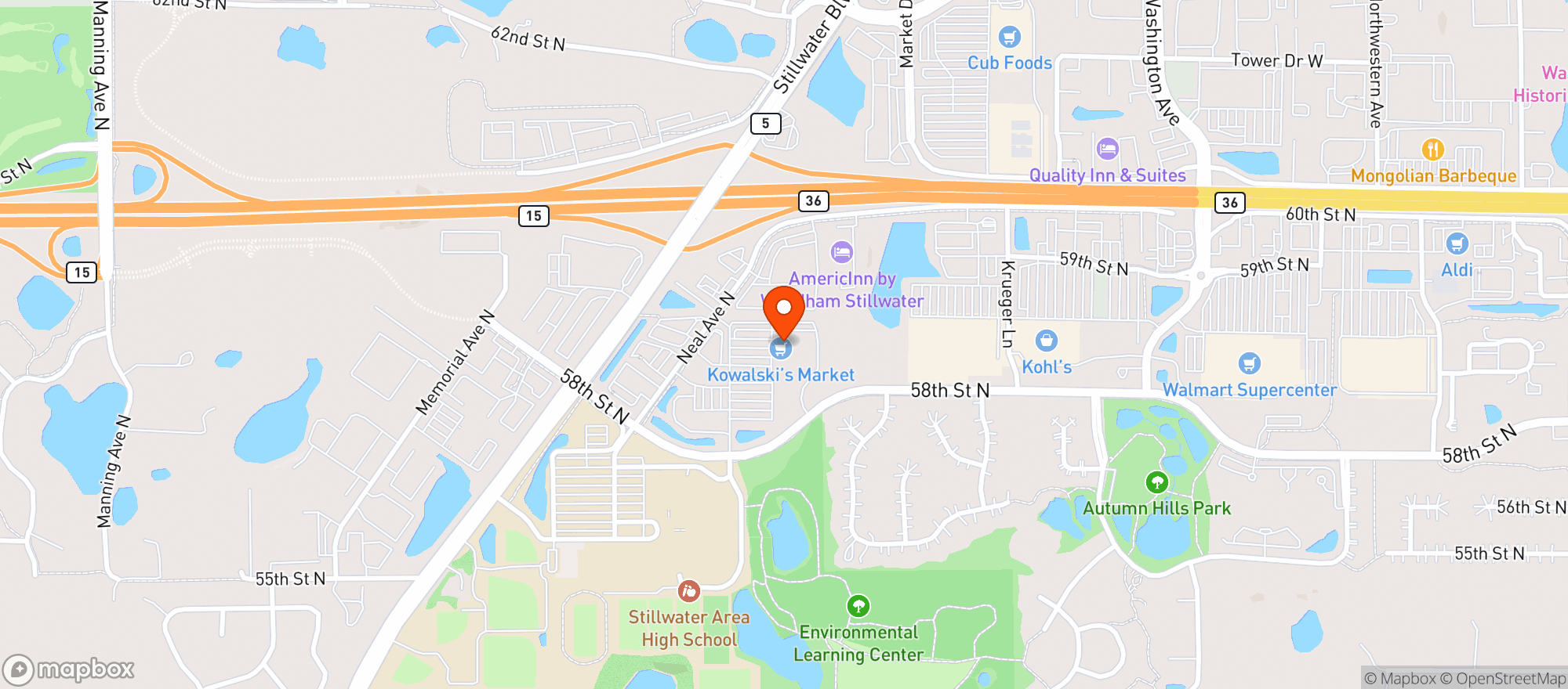 Map showing Kowalski's Oak Park Heights Market