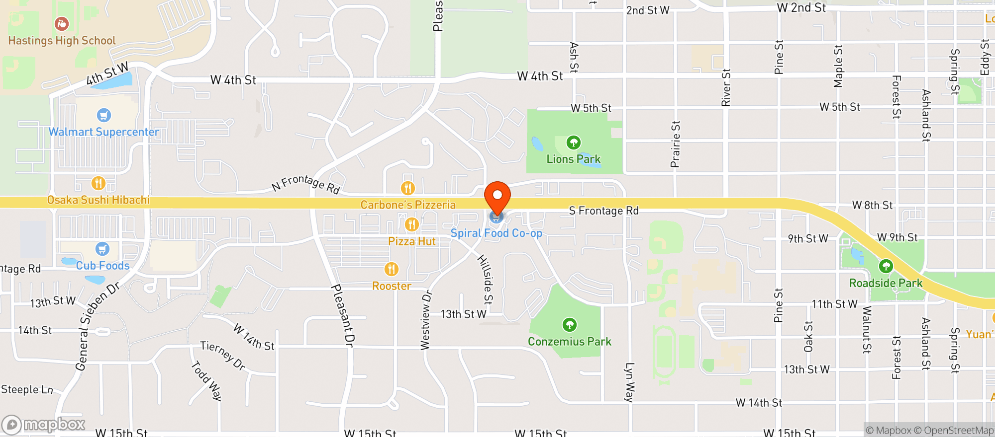 Map showing Spiral Food Co-Op