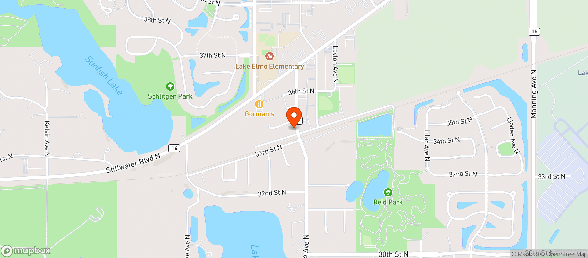 Map showing Lake Elmo Inn