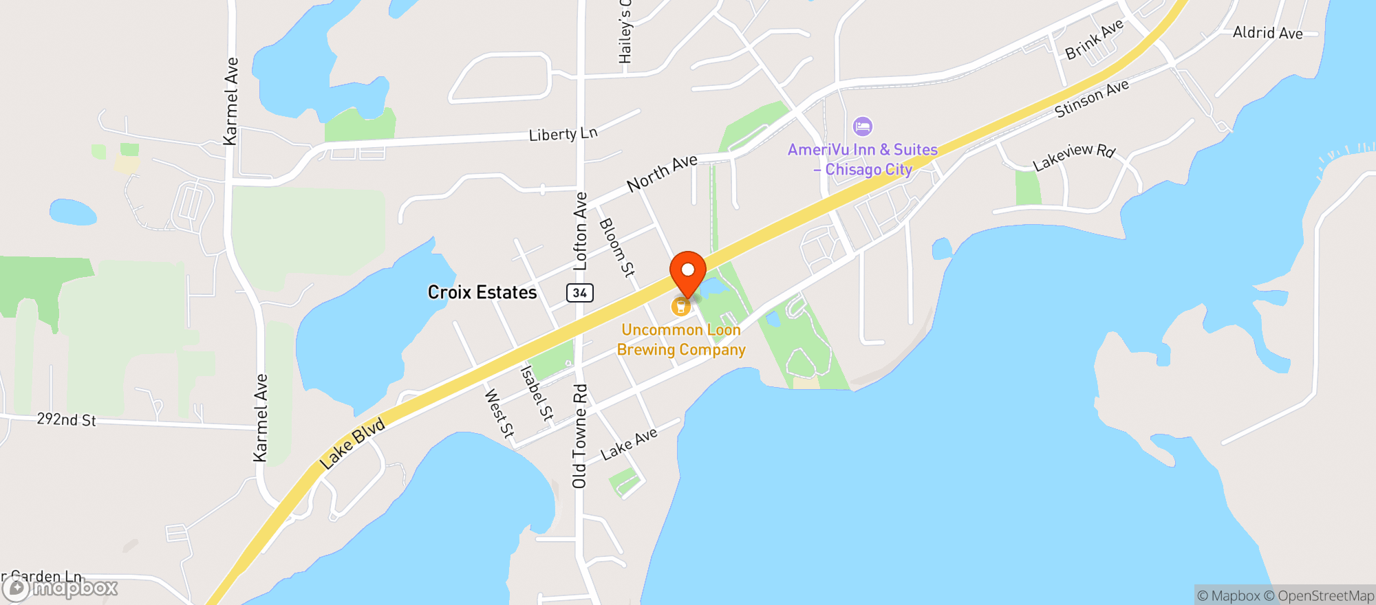Map showing Uncommon Loon Brewing Company