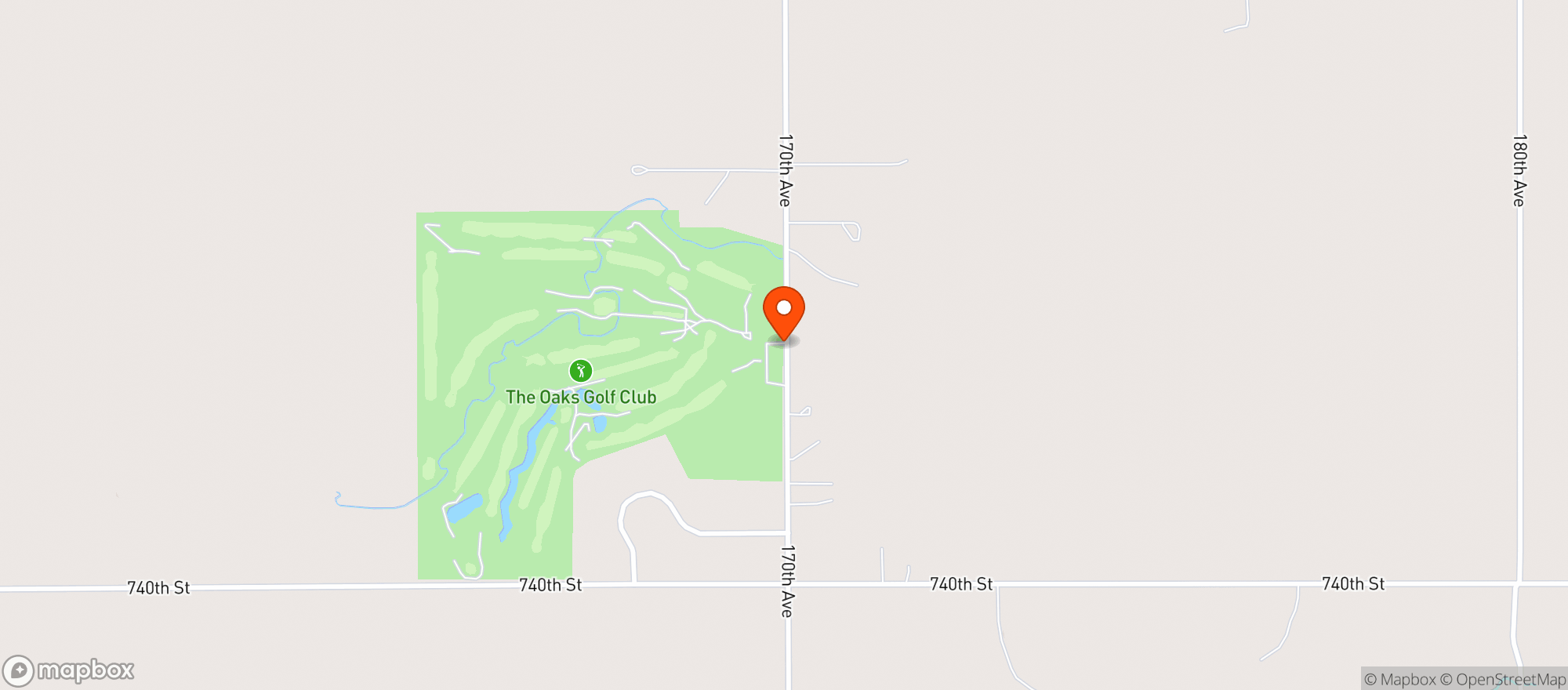 Map showing Oaks Golf & Supper Club