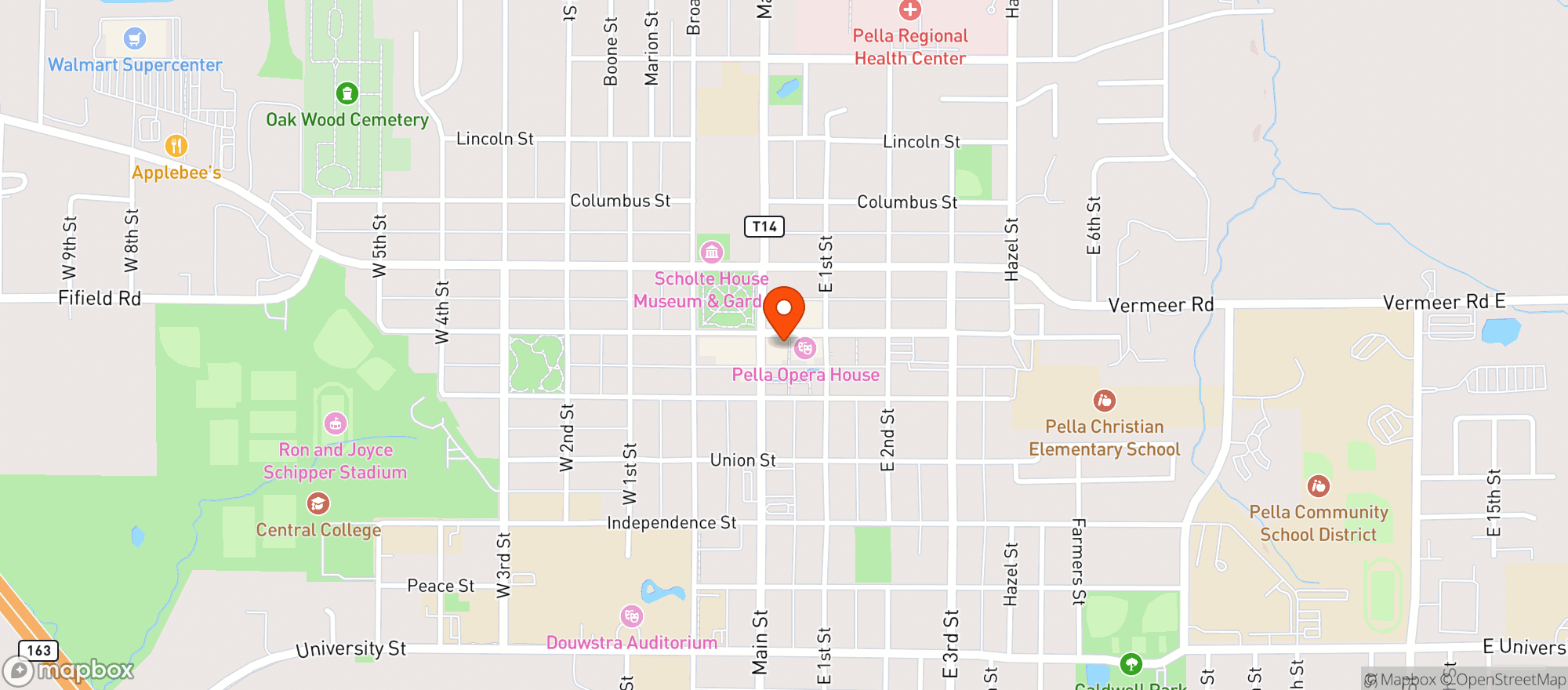 Map showing The Cellar Peanut Pub- Pella