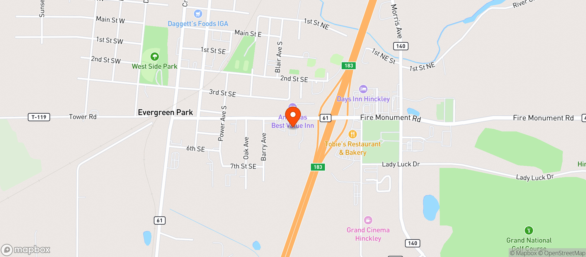 Map showing Hinckley Firehouse Liq