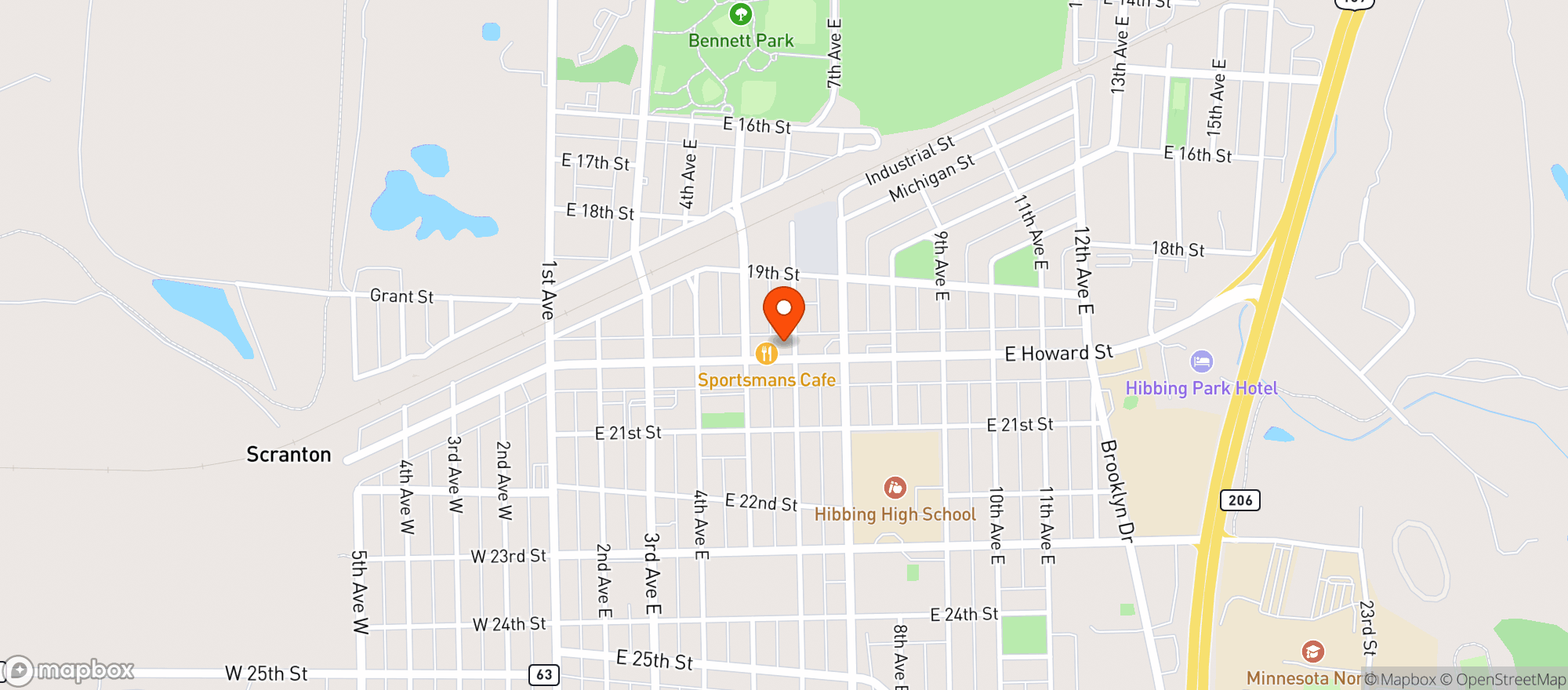 Map showing Boomtown Brewery & Grill