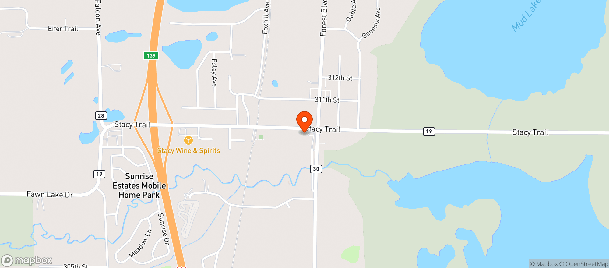 Map showing Stacy Sports Grill