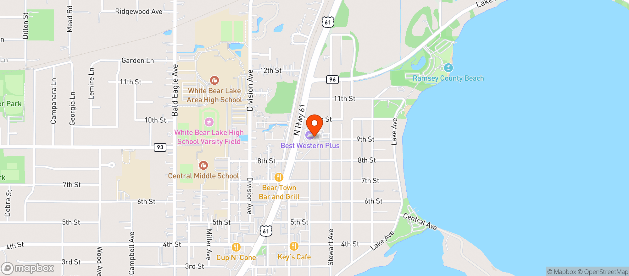 Map showing Rudys Redeye Grill