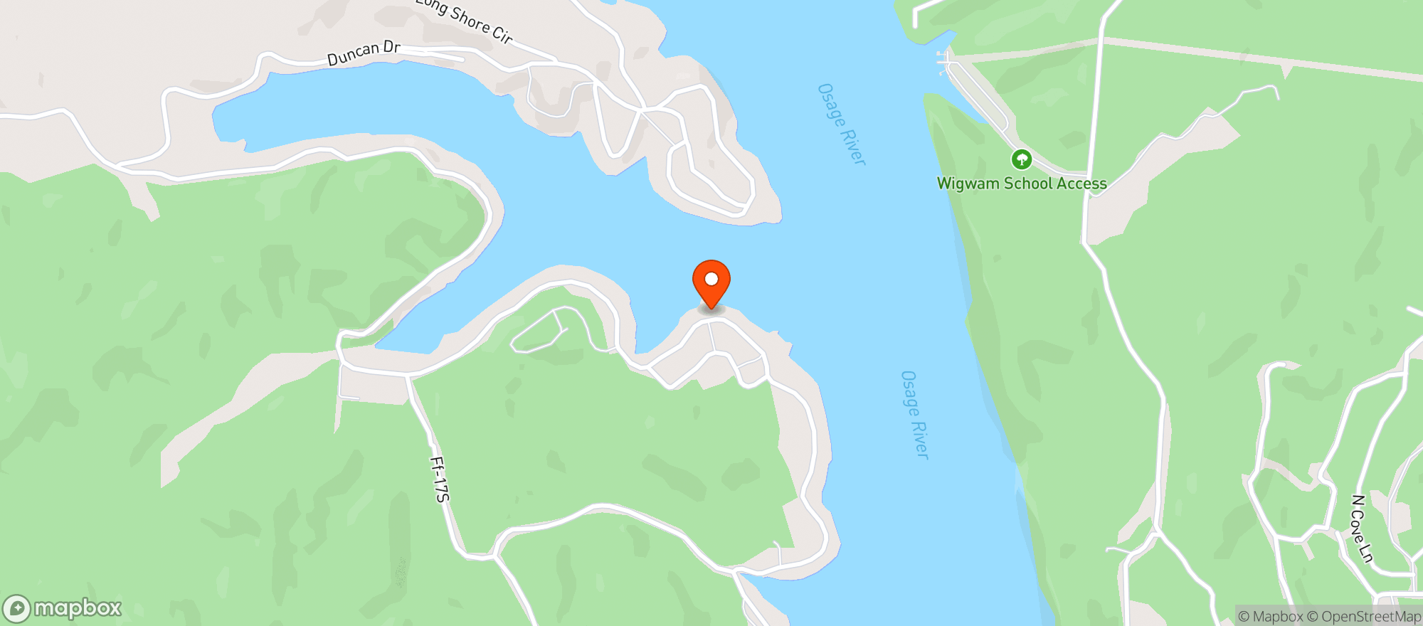 Map showing Bottoms Up Bar & Marina