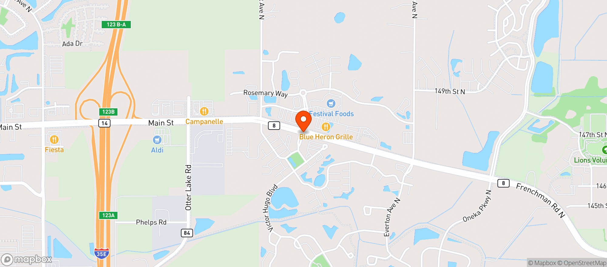 Map showing Blue Herron Grill
